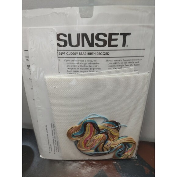 Dimensions Sunset Counted Cross Stitch Kit Cuddly Bear Birth Record  13591 Vtg - Picture 9 of 10